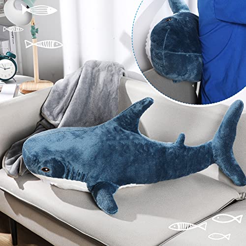 Dark Blue 2 in 1 Shark Plush Toy with Blanket 32 Inch P79956