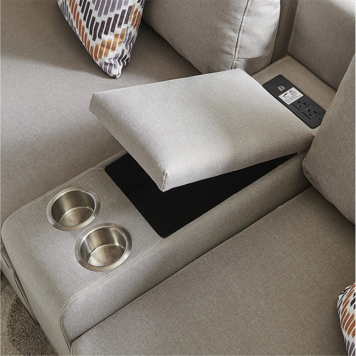Beige Fabric Reversible Sectional Sofa with Ottoman K43730